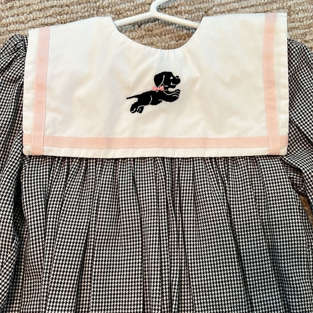 Strasburg Black and White Houndstooth Dress with Pink Trim